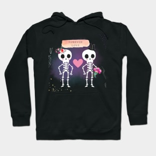 Happy Valentine, Funny Skeleton, Floral Forever Love Hoodie